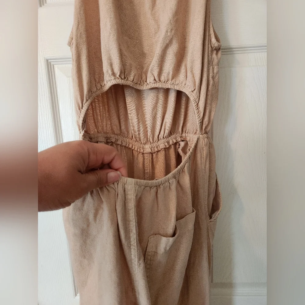 Universal Thread Tan Jumpsuit with Back Cut Out - Picture 8 of 9